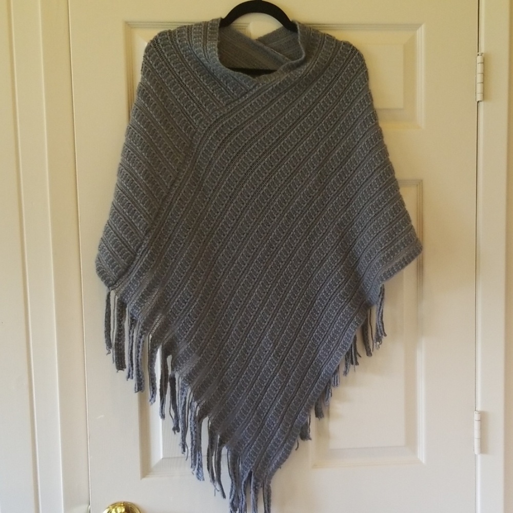 Gray wool poncho